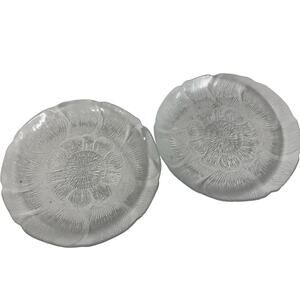 Vintage Arcoroc FLEUR Pair (2) 9" Salad Plates Clear Embossed Floral Flower